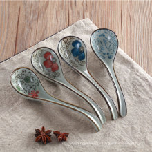 Ceramic Long handle Hook Spoon Porcelain Soup Spoon Hand-crafted Tableware